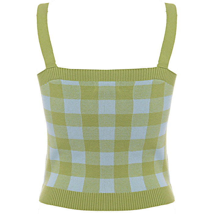 Urban Revivo Womens Green Checked Knit Vest