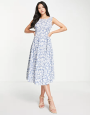 TRENDYOL Womens Printed Tie Back Dress In Blue