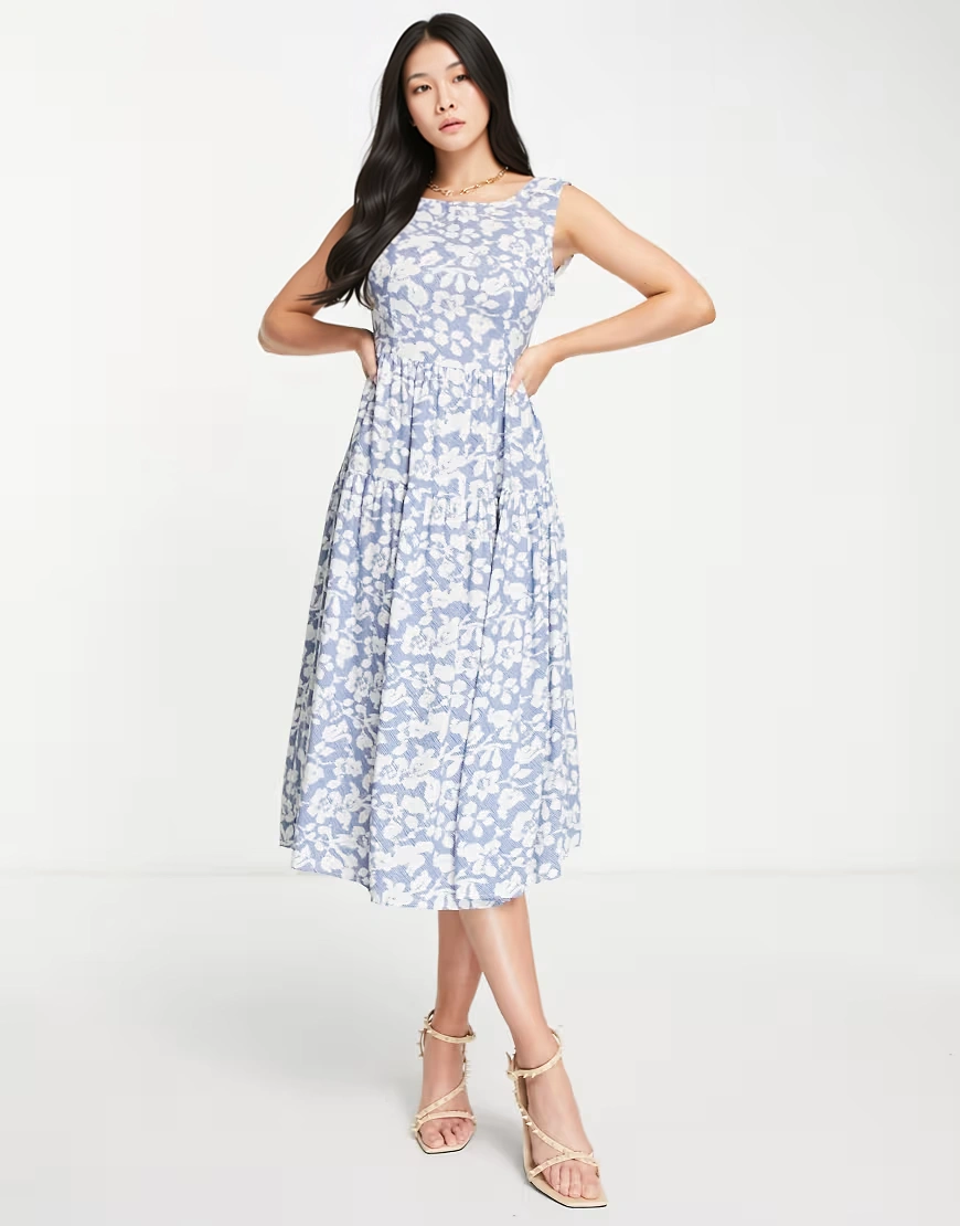 TRENDYOL Womens Printed Tie Back Dress In Blue
