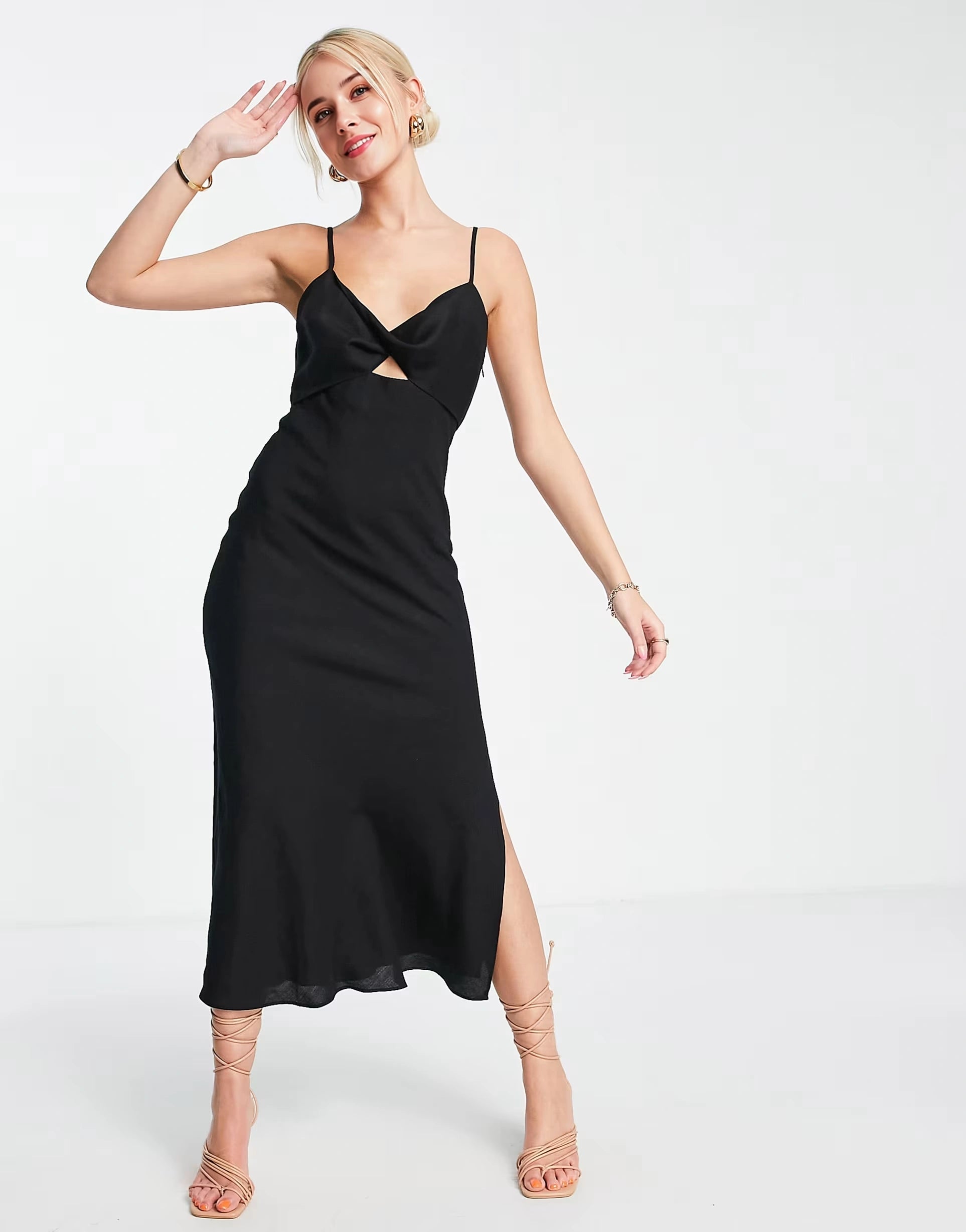 Forever New Womens Twist Front Cut Out Slip Dress In Black