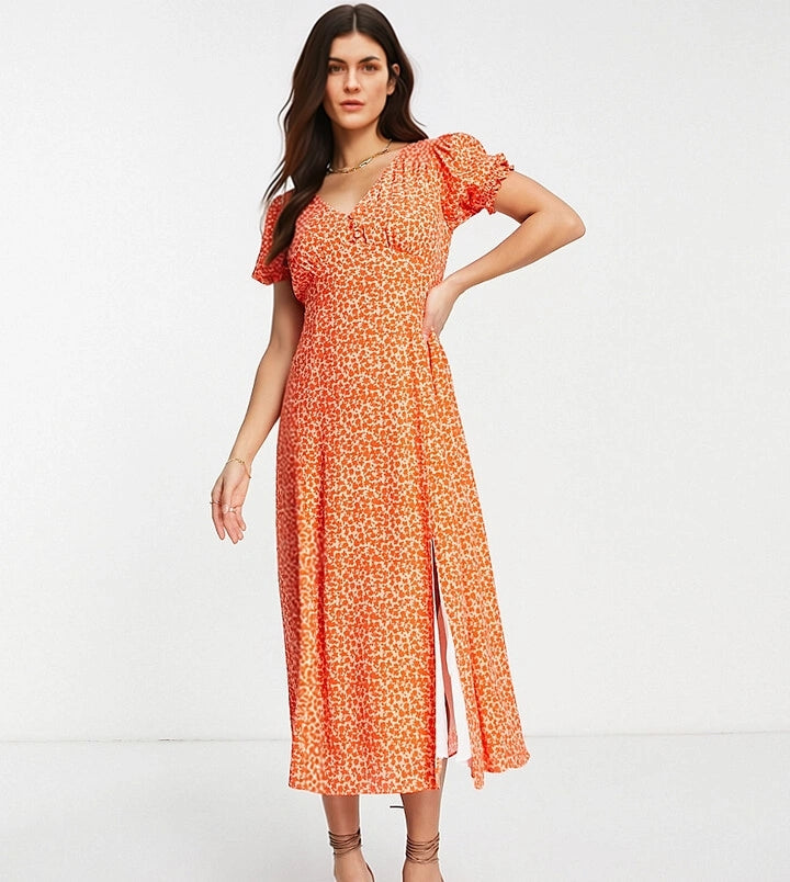 Forever New Womens Petite Midi Dress In Orange