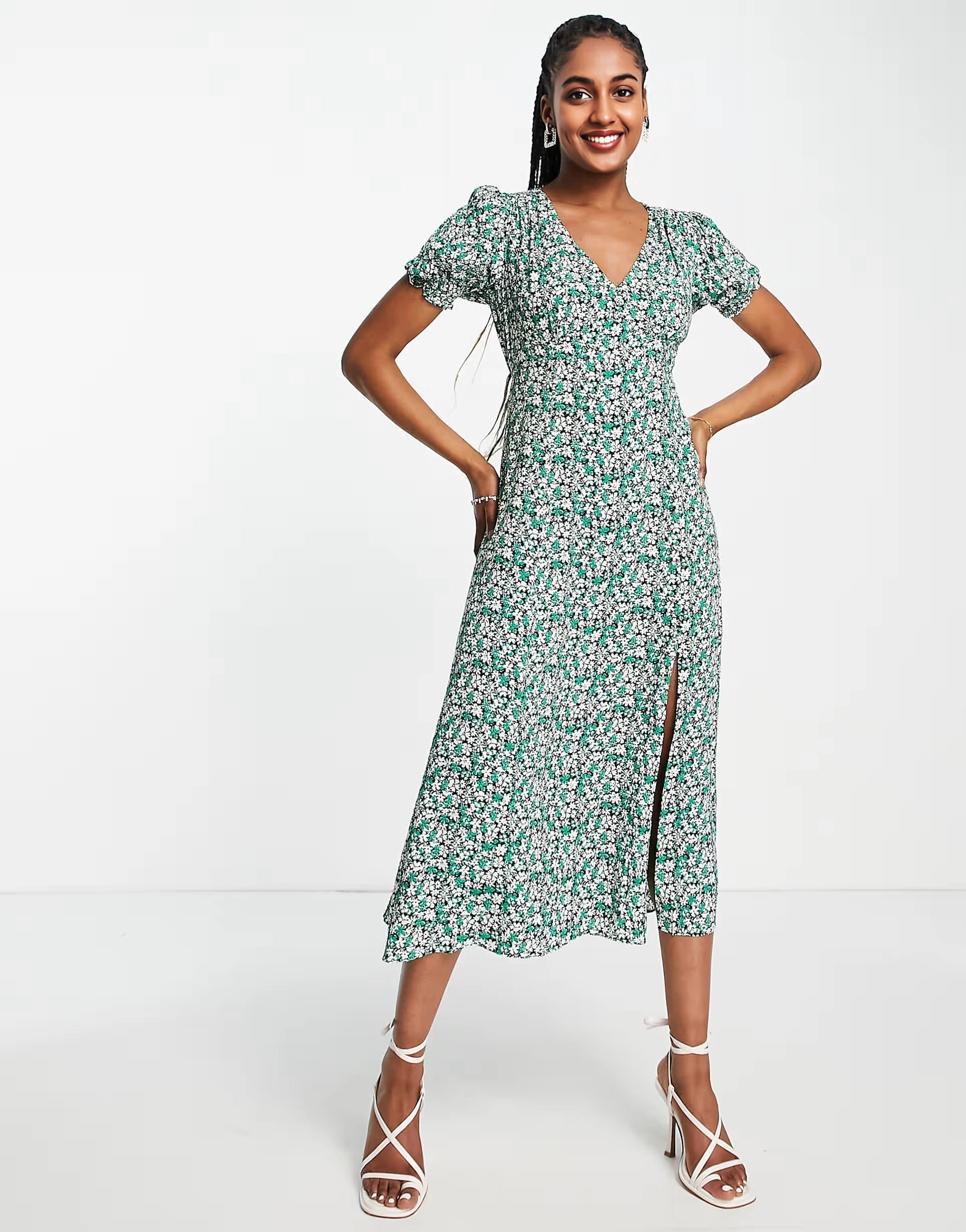Forever New Womens Frill Sleeve Midi Tea Dress In Green