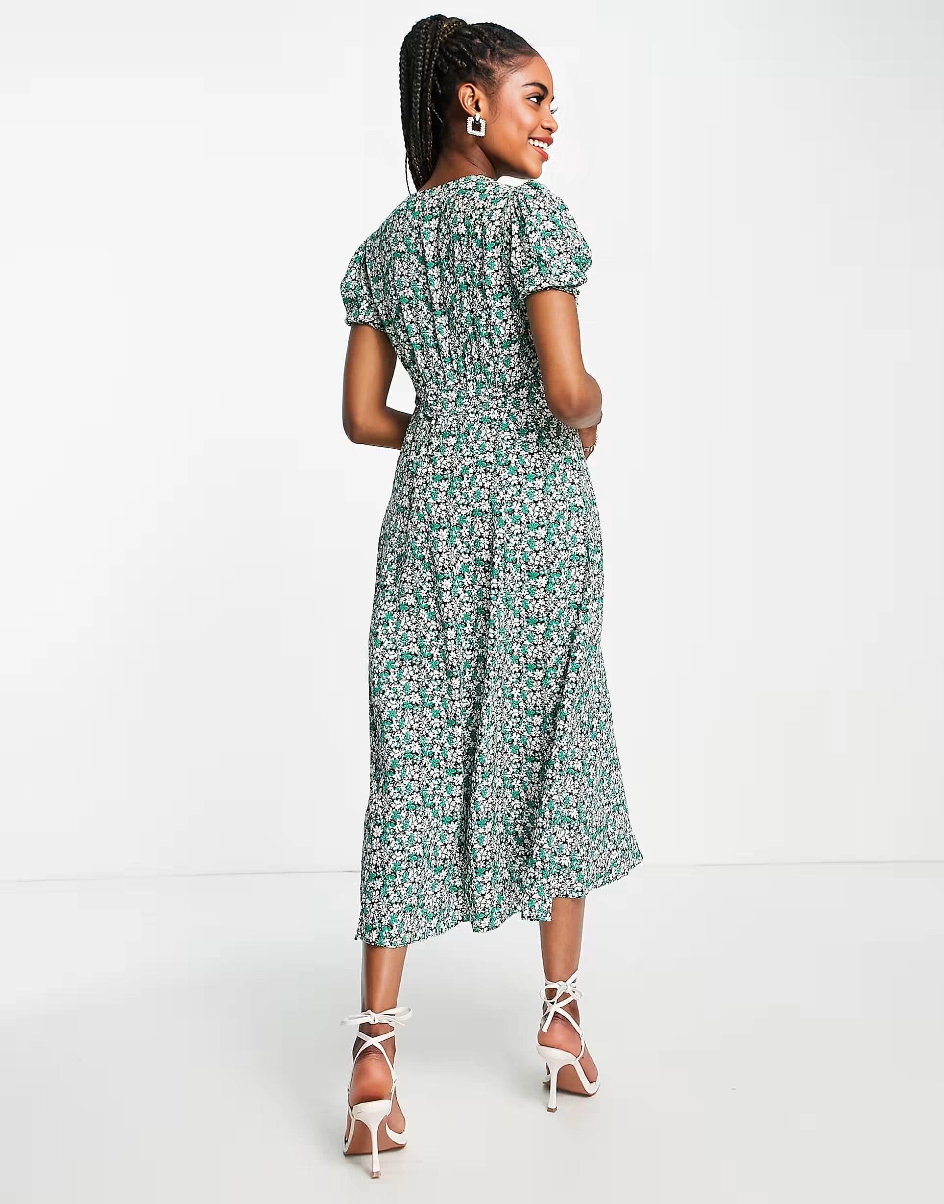 Forever New Womens Frill Sleeve Midi Tea Dress In Green