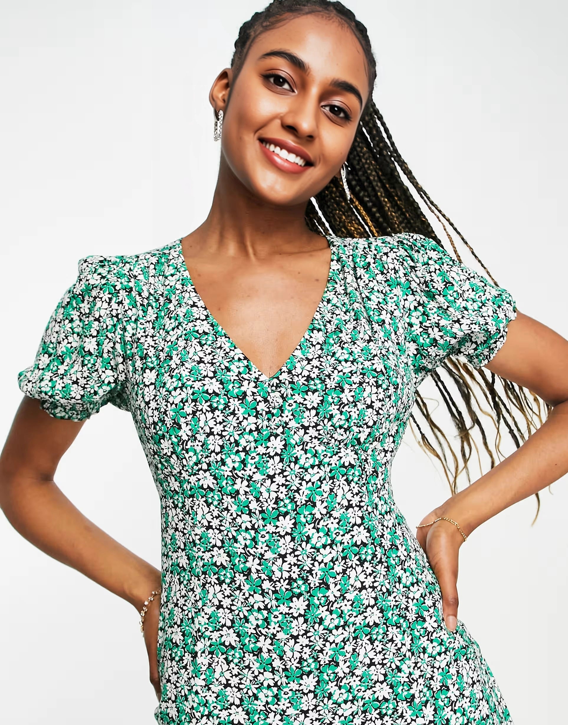 Forever New Womens Frill Sleeve Midi Tea Dress In Green