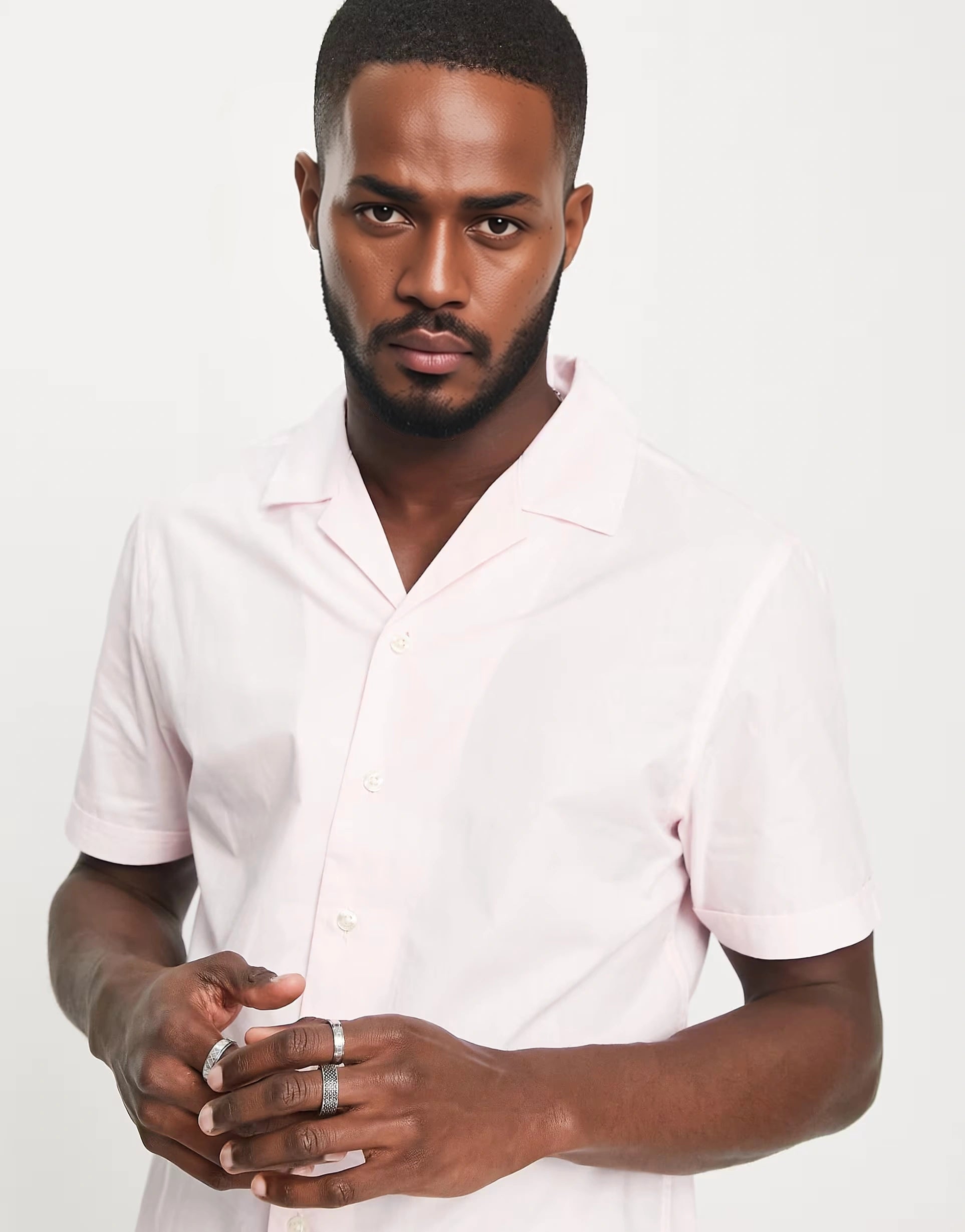French Connection Mens Plain Revere Collar Shirt In Pink