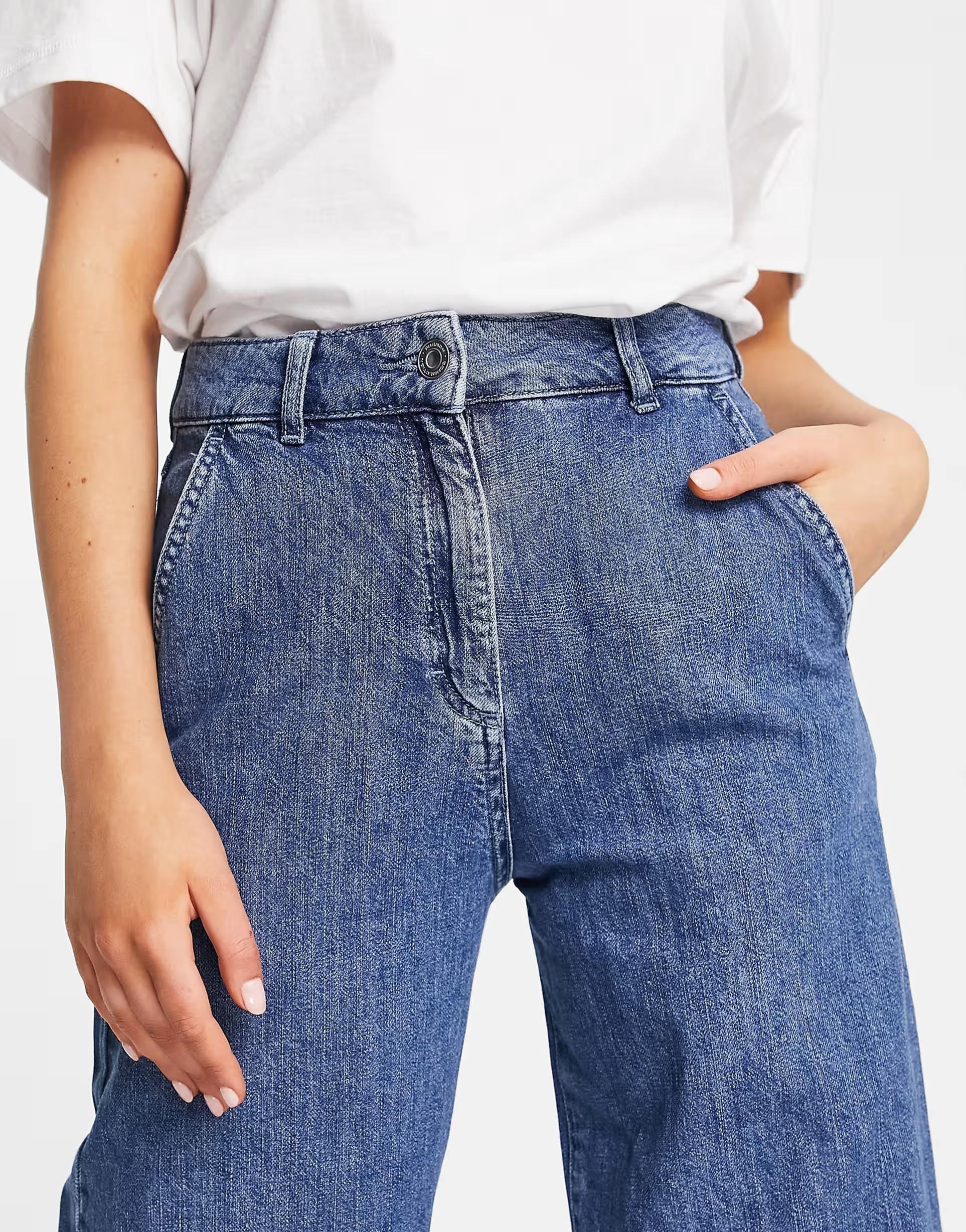 Womens French Connection Wide Leg Jeans in Mid Wash Denim