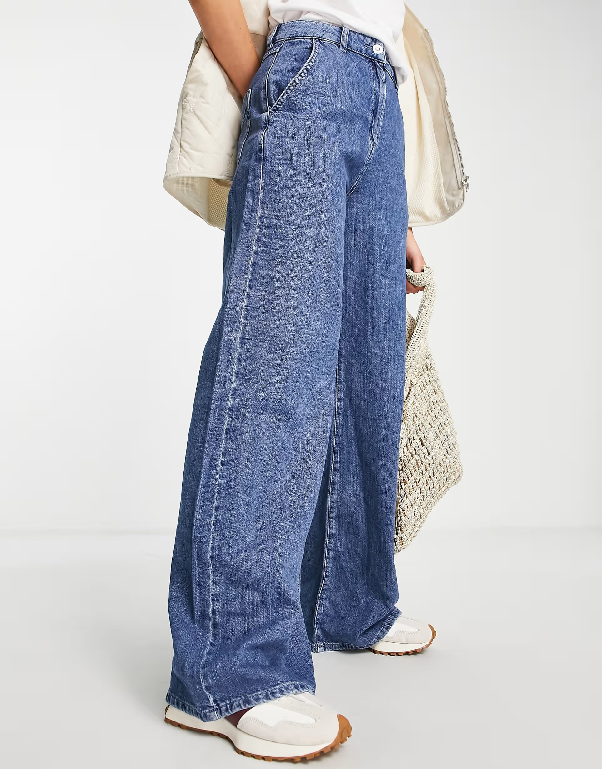 Womens French Connection Wide Leg Jeans in Mid Wash Denim