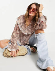 French Connection Womens Ruffle Blouse in Boho In Pink