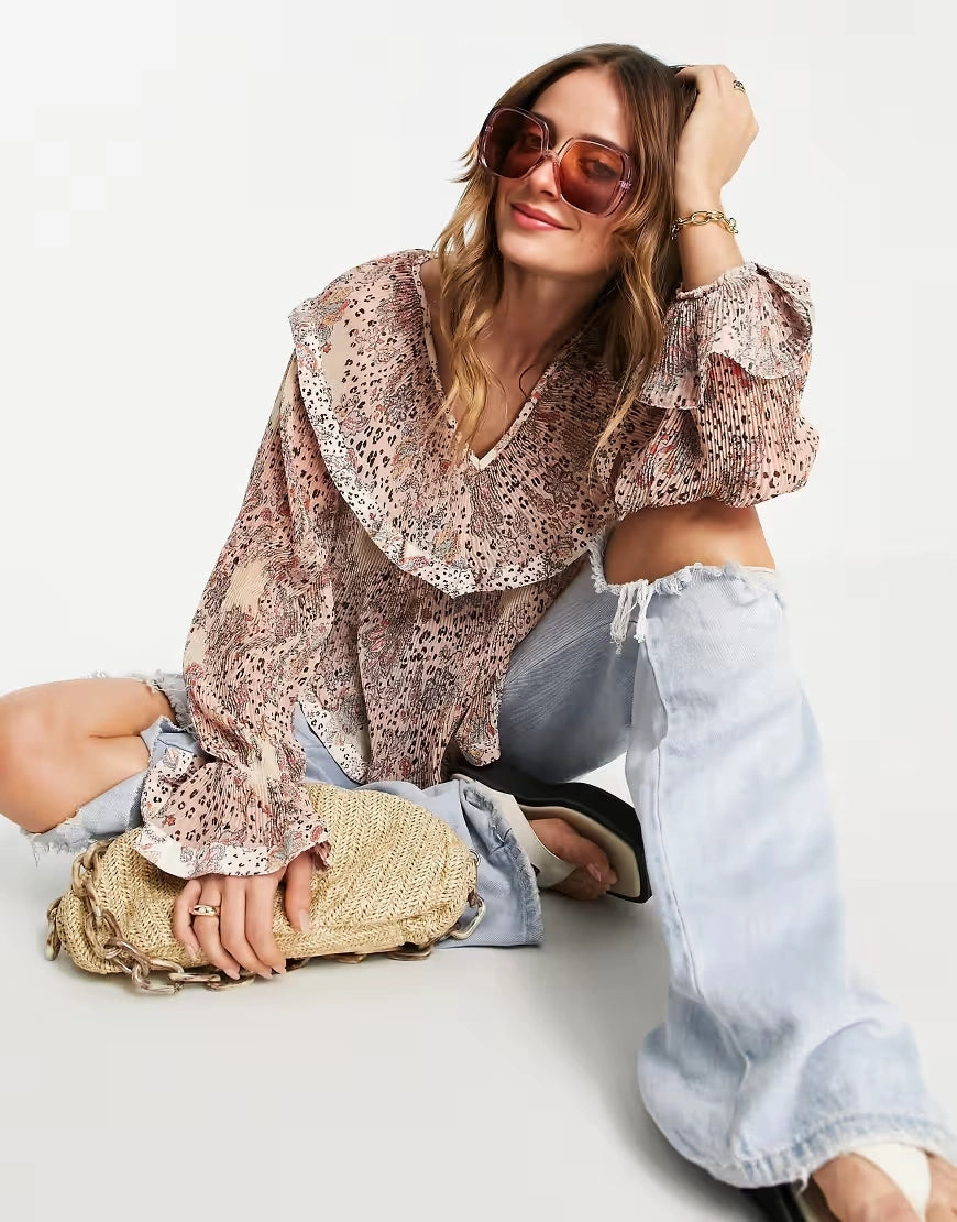 French Connection Womens Ruffle Blouse in Boho In Pink
