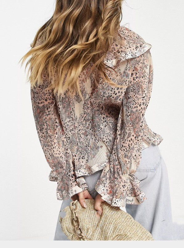 French Connection Womens Ruffle Blouse in Boho In Pink
