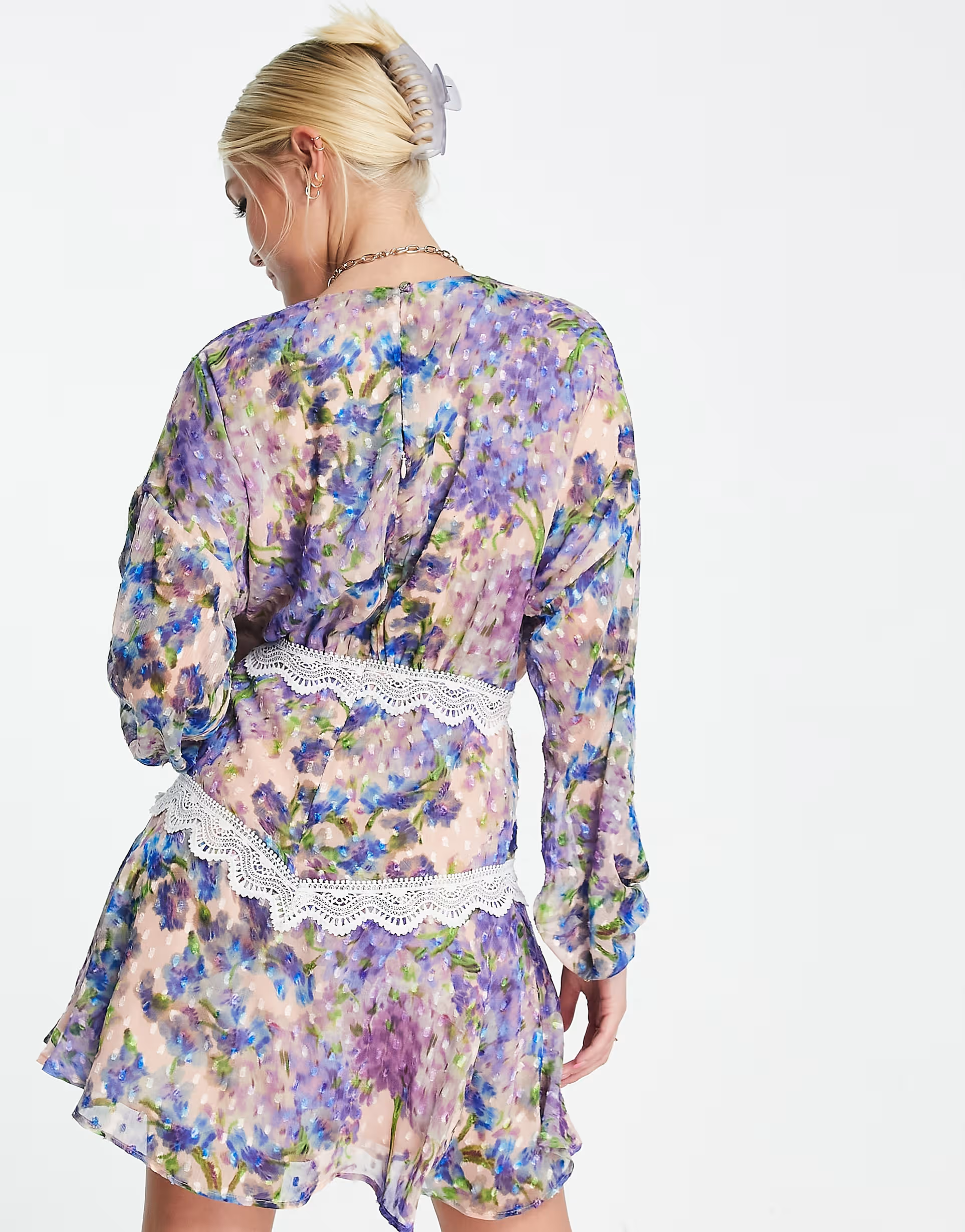 Hope & Ivy Womens Tomasina Print Mini Dress With Long Sleeves in Lilac