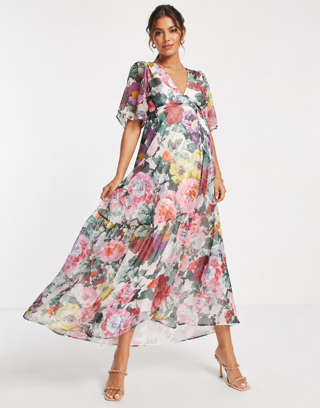 Hope & Ivy Womens Maternity Frankie Wrap Maxi Dress In Pink