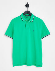 Mens Polo Ralph Lauren Icon Logo Tipped Slim Fit Pique Polo in Mid Green