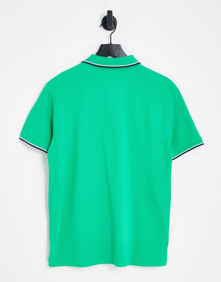 Mens Polo Ralph Lauren Icon Logo Tipped Slim Fit Pique Polo in Mid Green