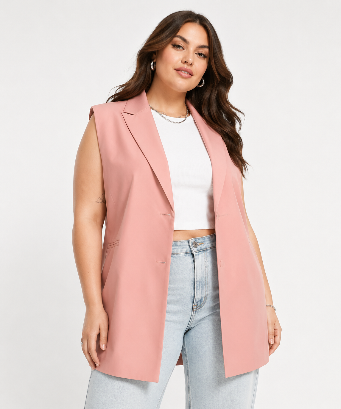 Heartbreak Plus Womens Longline Waistcoat in Pink