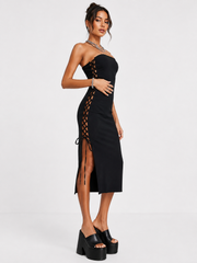 Missyempire Womens Lace Up Side Midi Dress In Black