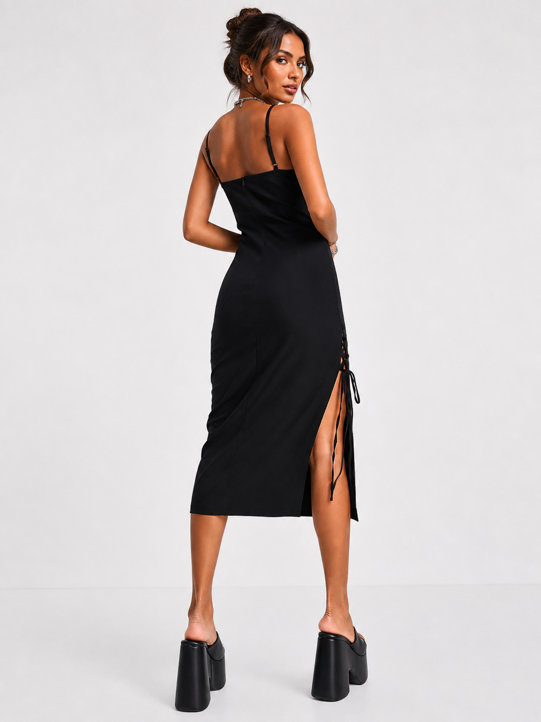 Missyempire Womens Lace Up Side Midi Dress In Black