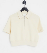 Abercrombie & Fitch Womens Short Sleeve Half Zip Polo in Tan