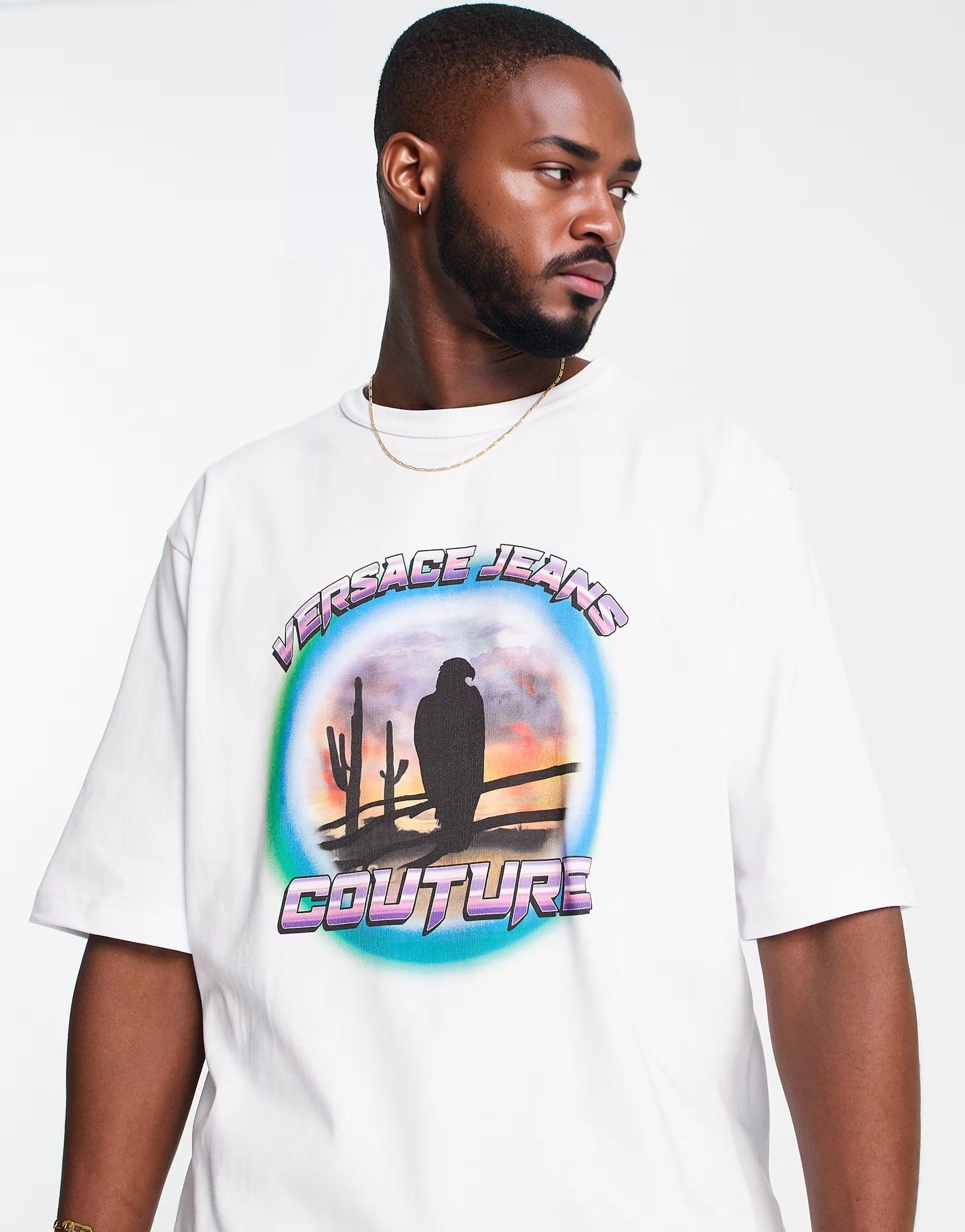 Mens Versace Jeans Couture Vintage Eagle Print T-Shirt in White