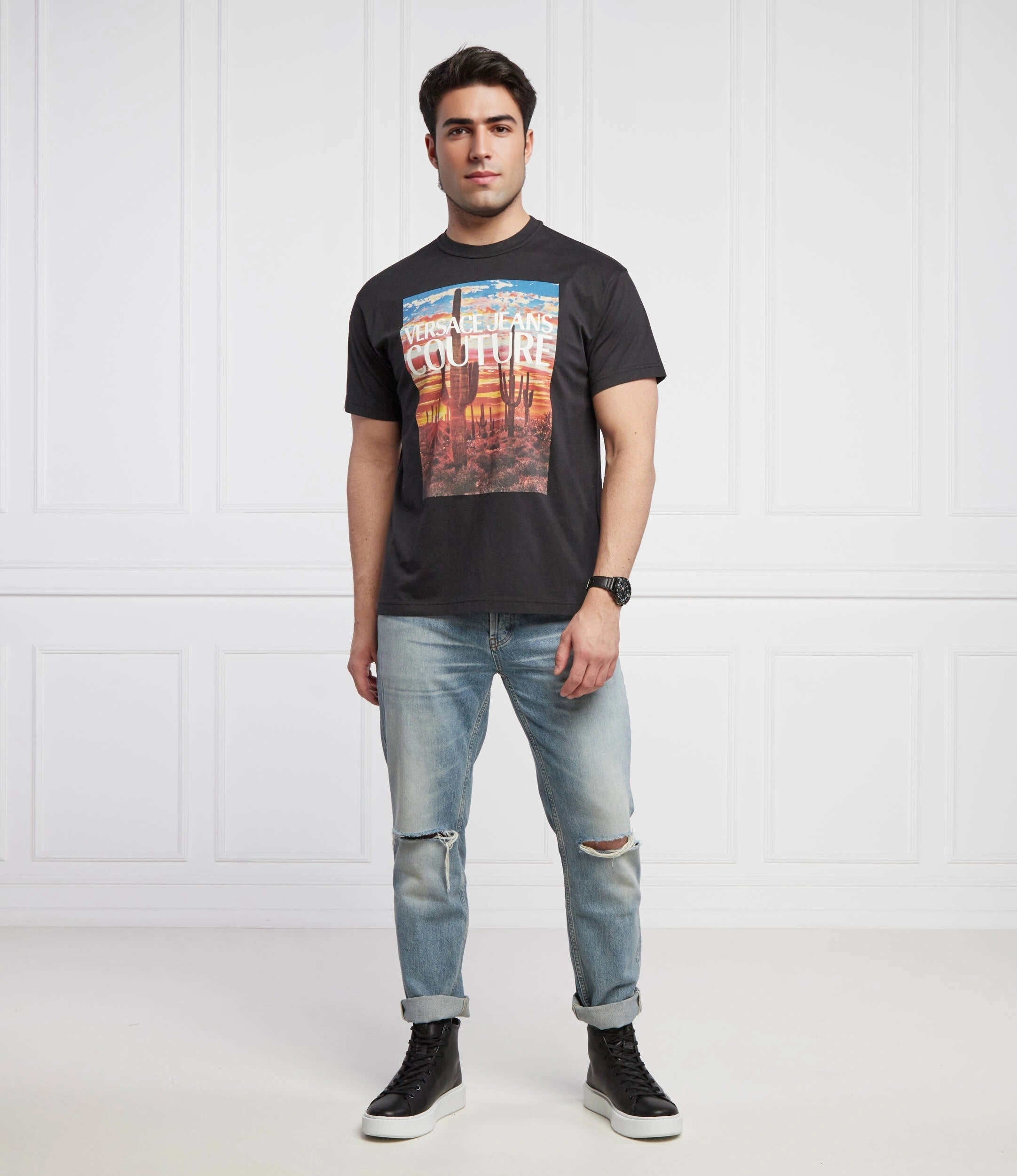 Mens Versace Jeans Couture Vintage Wash Photoprint T-Shirt in Black