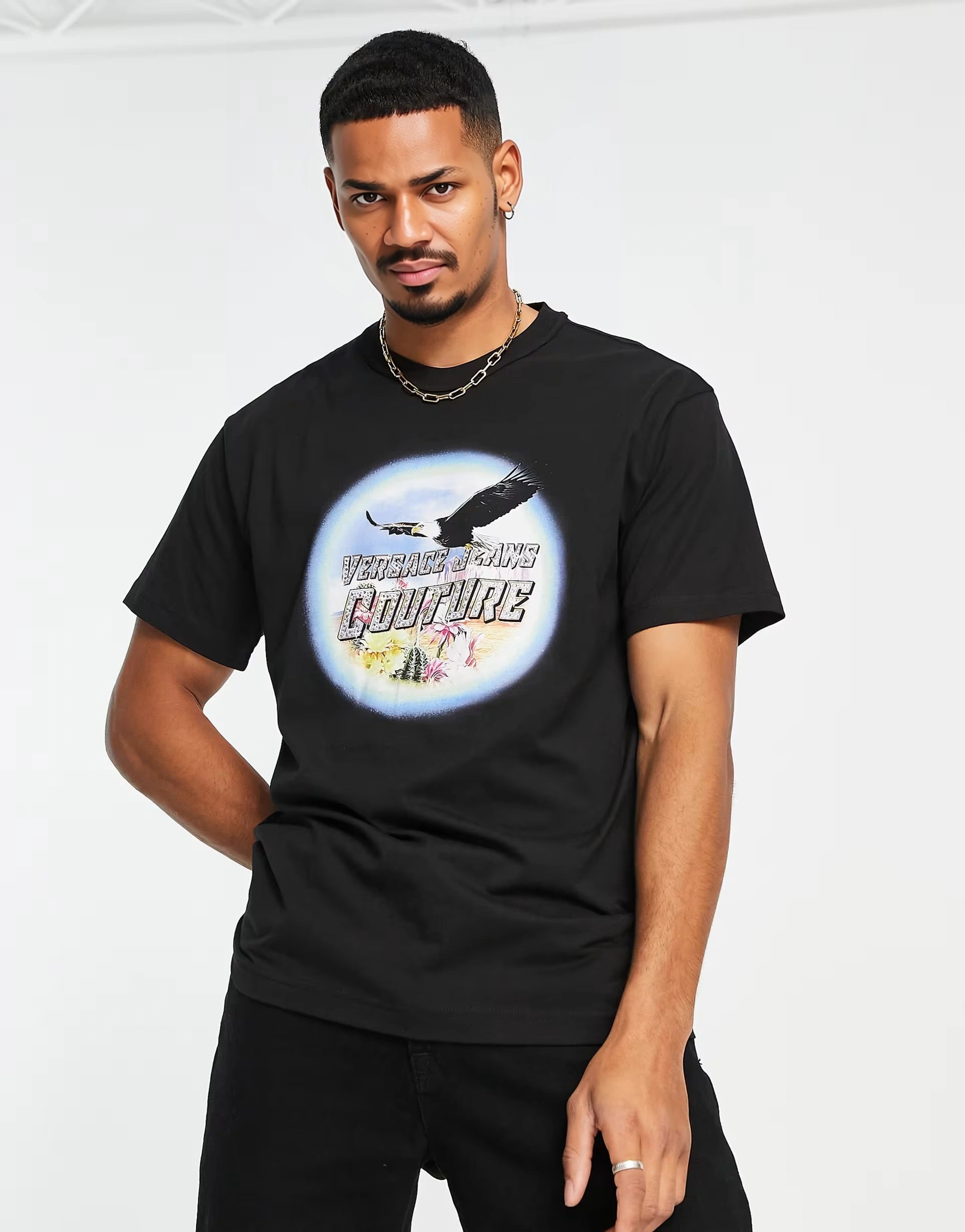 Mens Versace Jeans Couture Vintage Print T-Shirt  in Black