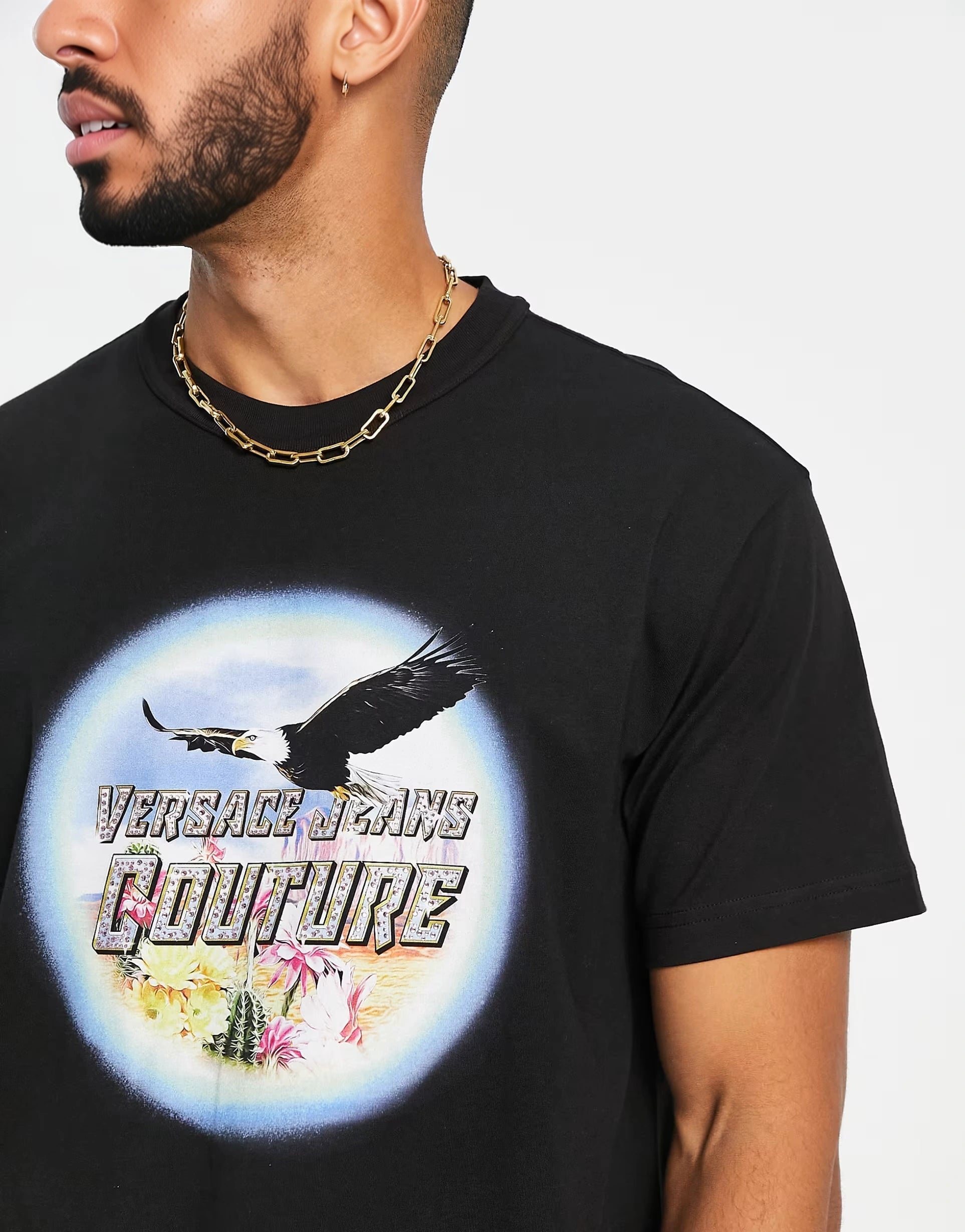 Mens Versace Jeans Couture Vintage Print T-Shirt  in Black