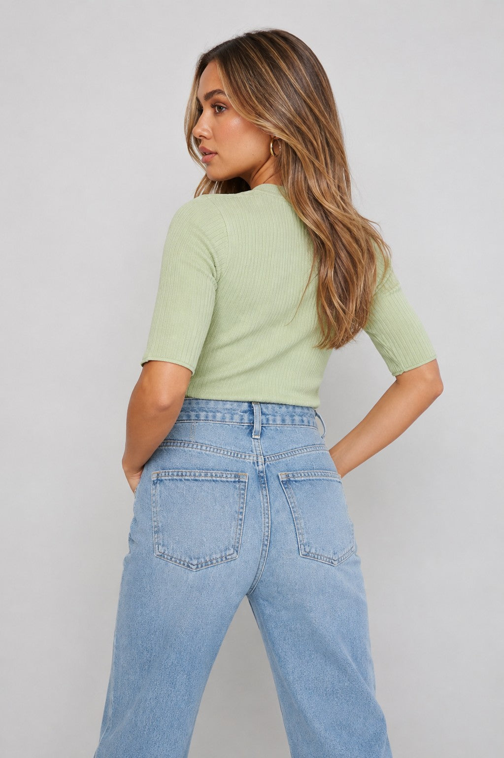 Pretty Lavish Womens Fine Knit Cut-Out Top in Mint