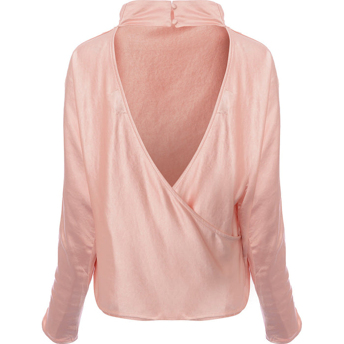 Pretty Lavish Women's Pink High Neck Backless Blouse