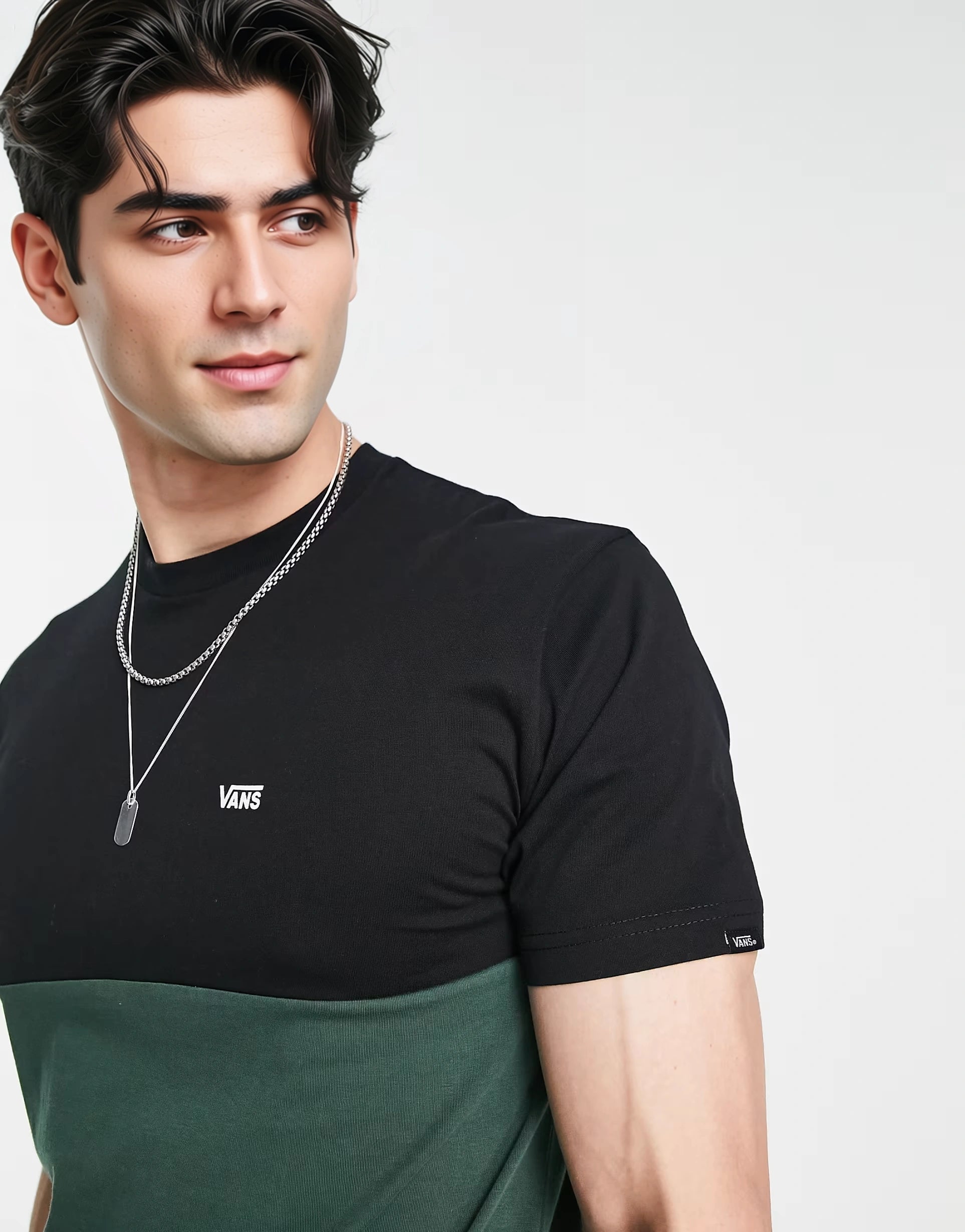 Vans Mens Colour Block T-Shirt In Green And Black