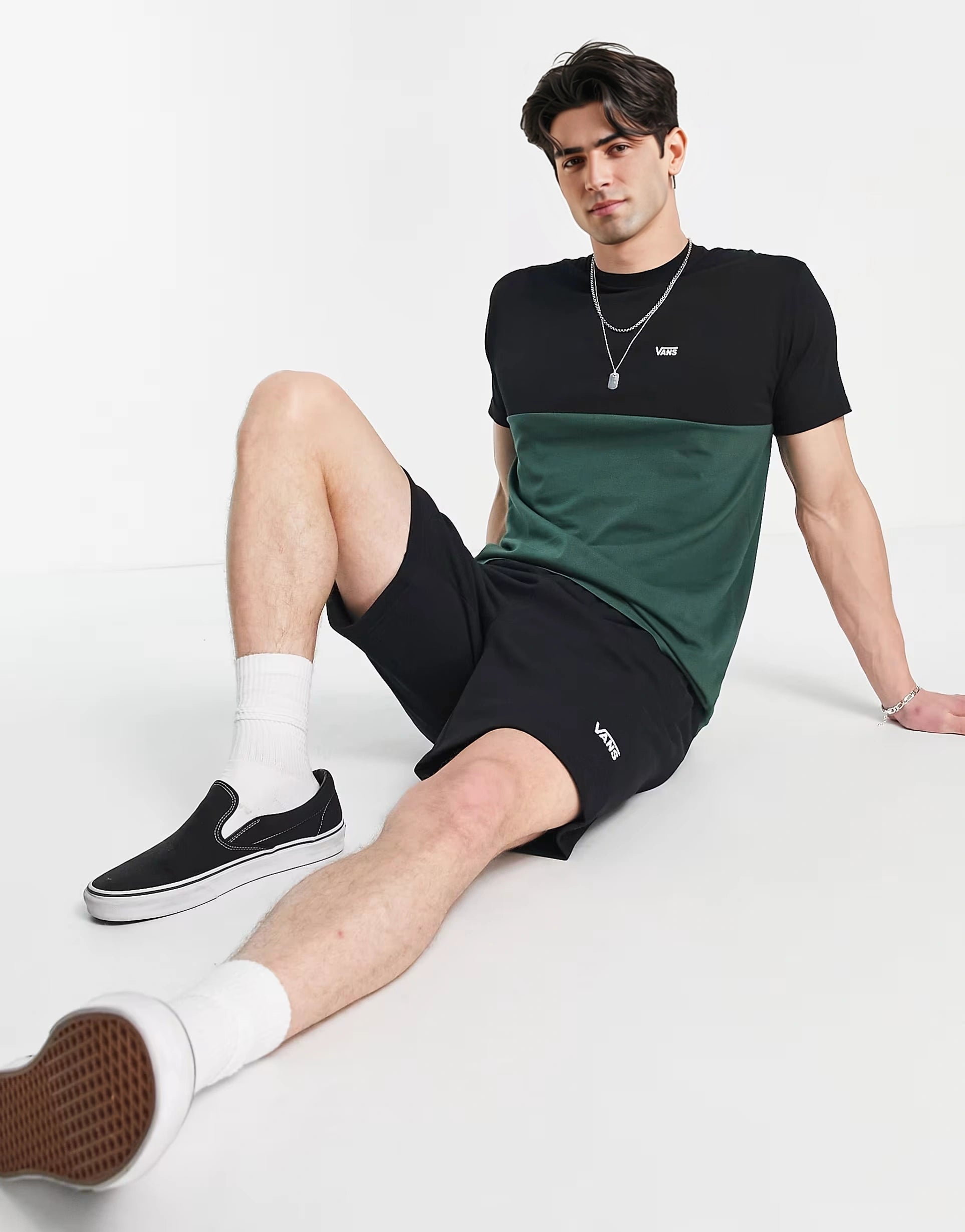 Vans Mens Colour Block T-Shirt In Green And Black