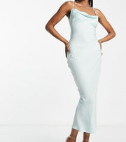 In The Style Womens Satin Cowl Neck Midi Dress in Sage Green