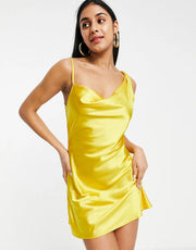 First Distraction Womens The Label One Shoulder Satin Mini Dress In Orange