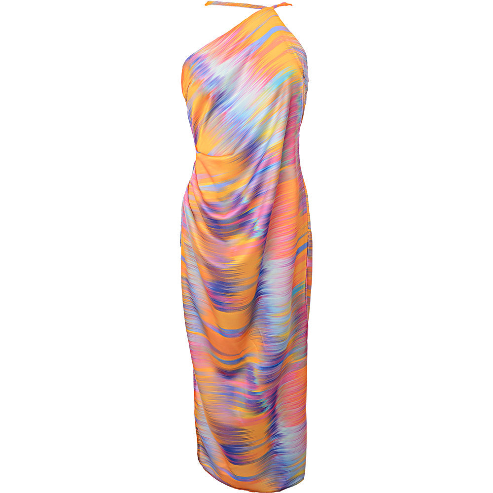 First Distraction Womens The Label Satin Open Back Dress in Multicoloured