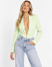 UNIQUE21 Womens Plunge Neck Tailored Bodysuit in Lime Green