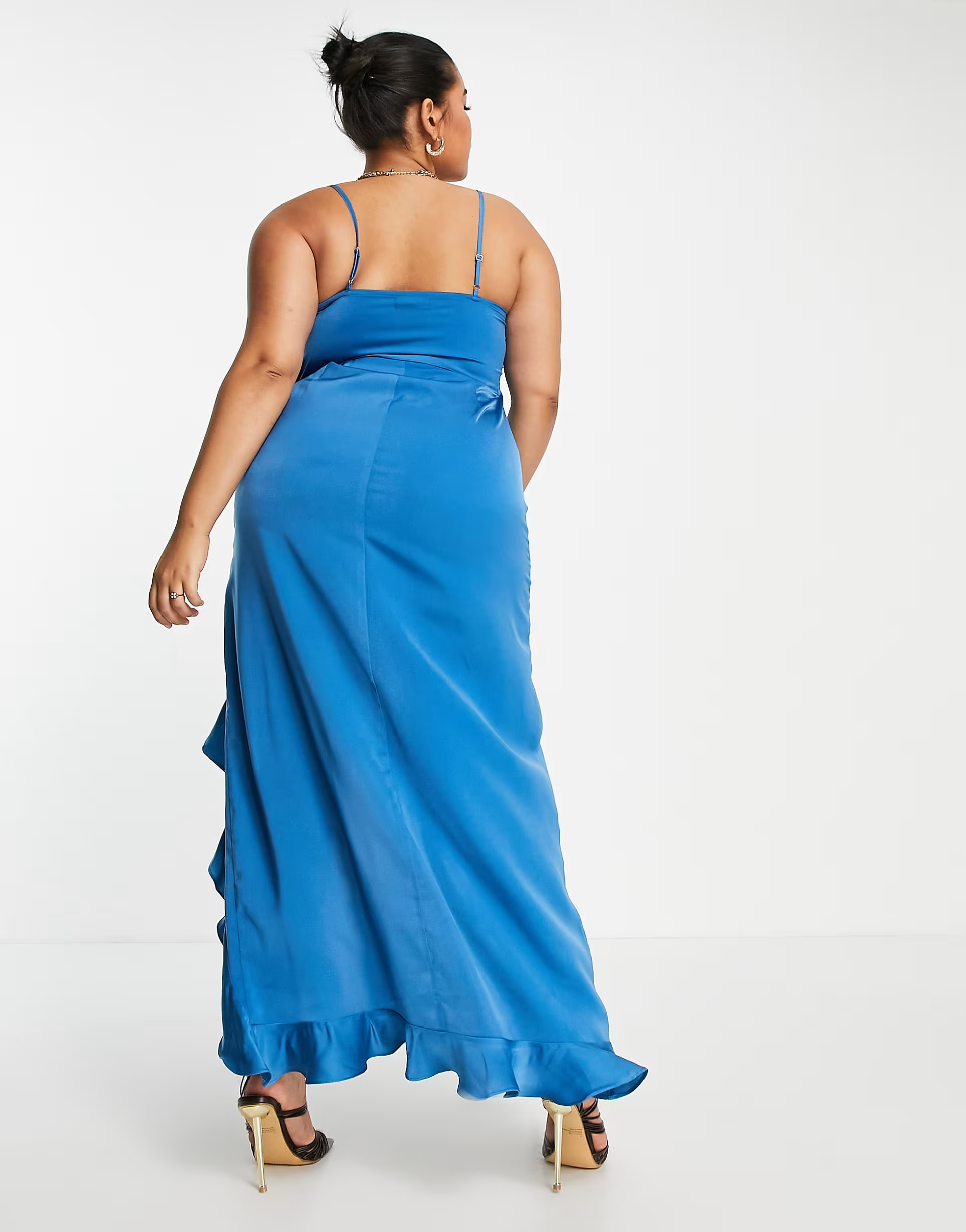 Lola May Curve Womens Plus Satin Midi Dress With Asymmetric Hem in Teal
