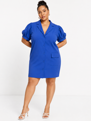 Lola May Curve Womens Plus Puff Sleeve Tailored Dress In Blue