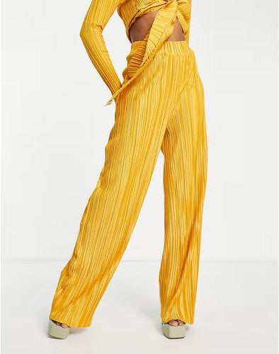 I Saw It First Womens Wide Leg Plisse Trousers Co-Ord in Mango