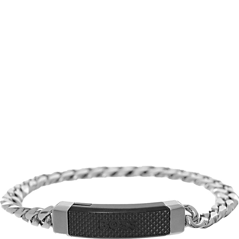 BOSS Men's Black and Silver Bracelet