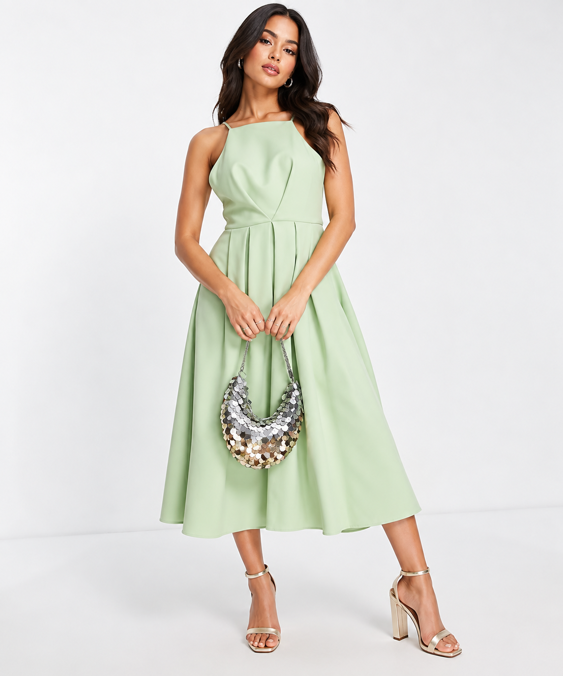 True Violet Womens Backless Prom Midi Dress in Sage Green