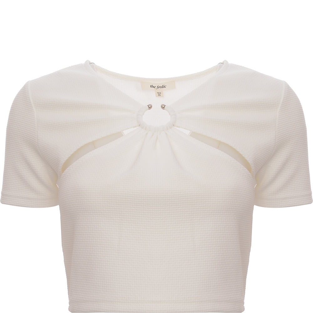 The Frolic Womens White Cut-Out Detail Crop Top