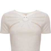 The Frolic Womens White Cut-Out Detail Crop Top