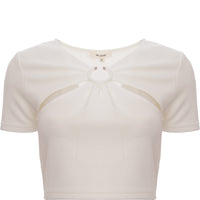 The Frolic Womens White Cut-Out Detail Crop Top