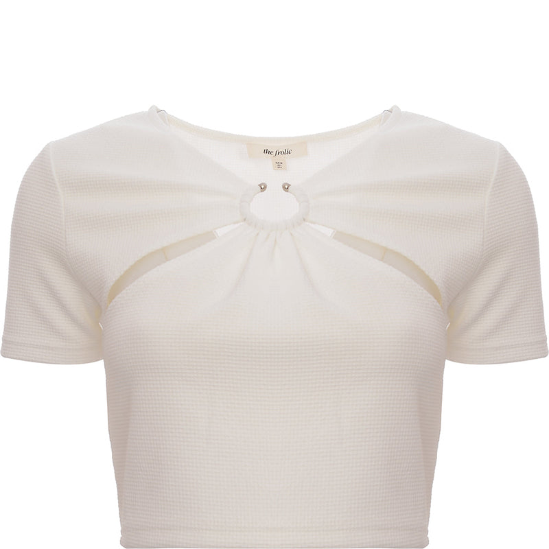 The Frolic Womens White Cut-Out Detail Crop Top