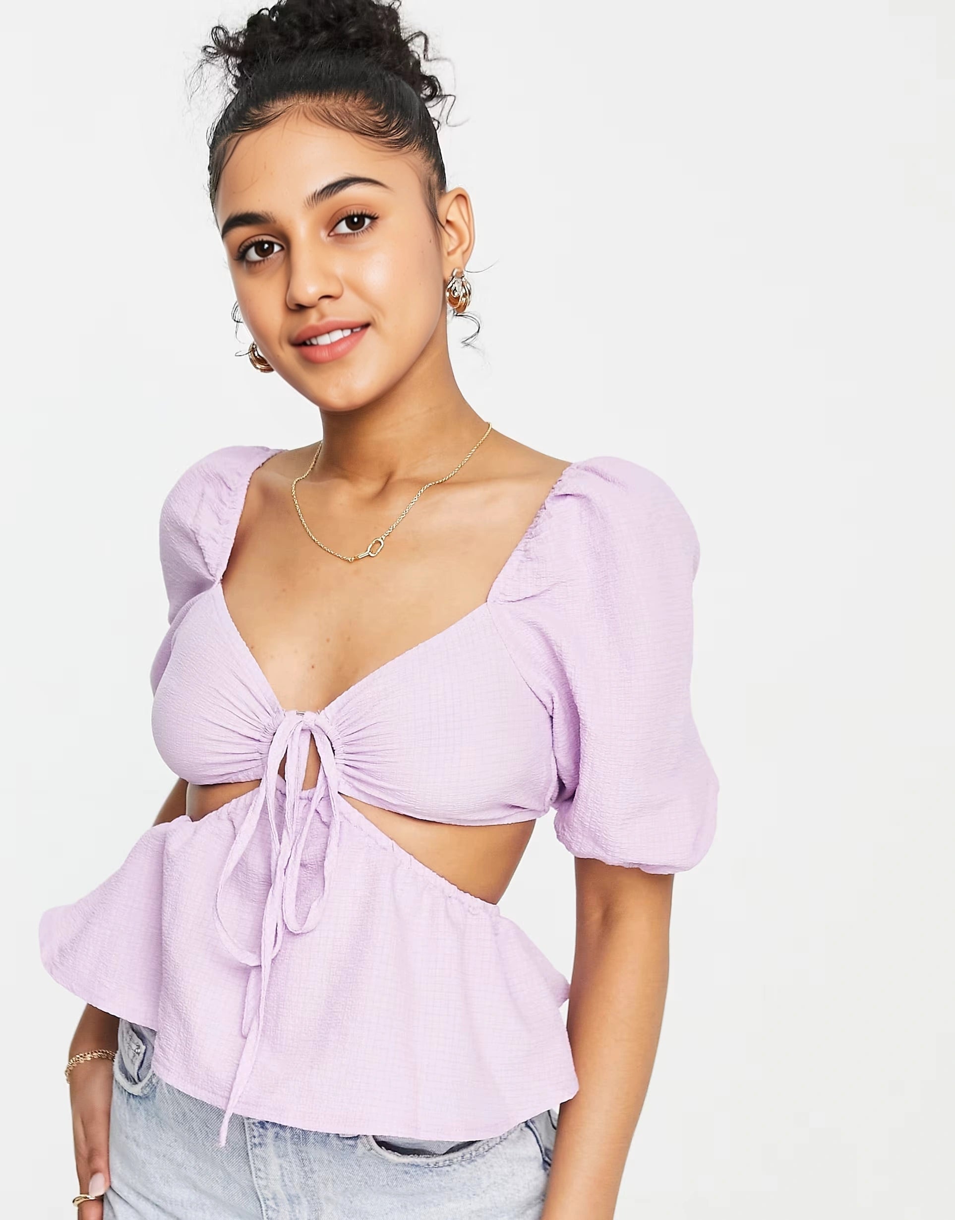 The Frolic Womens Textured Cut-Out Detail Blouse In Lilac