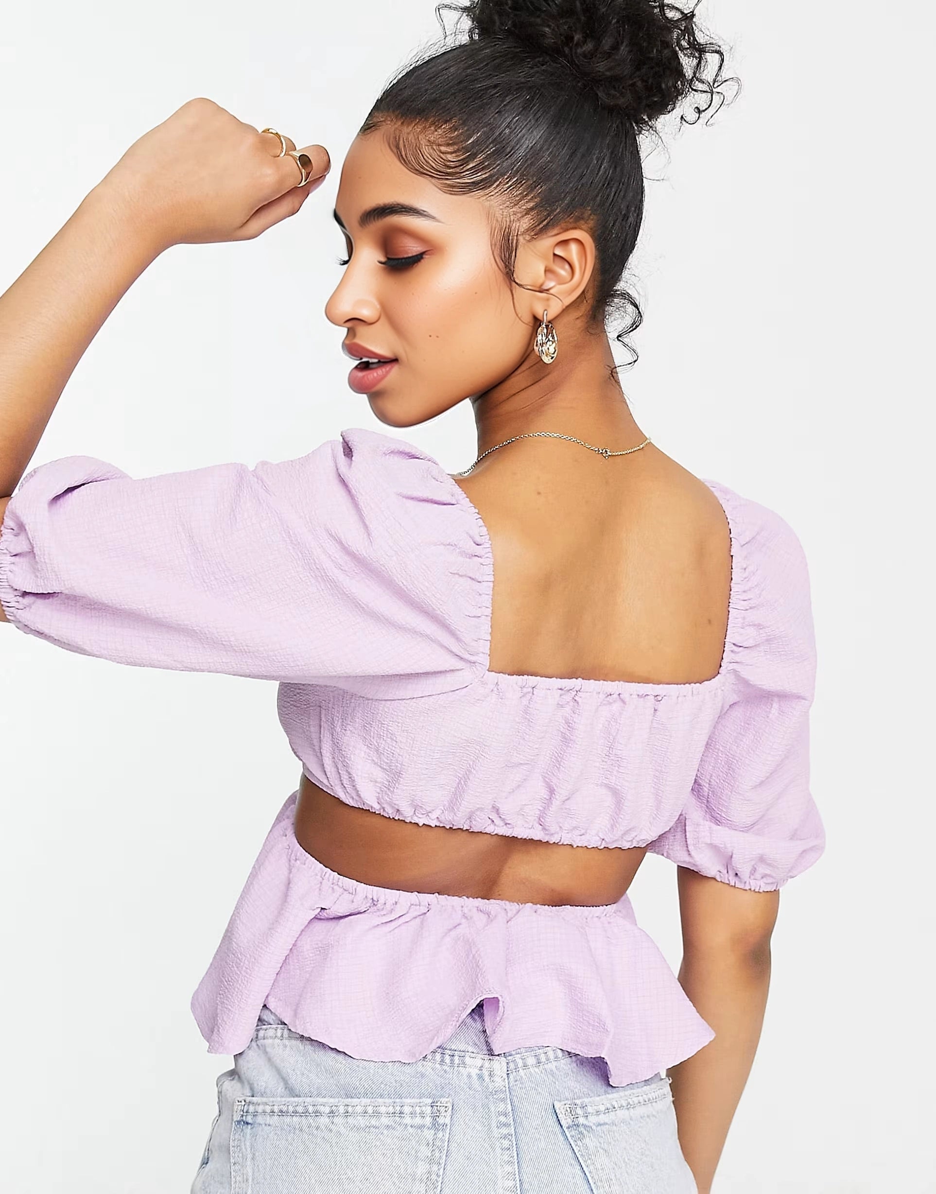 The Frolic Womens Textured Cut-Out Detail Blouse In Lilac