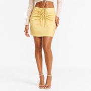 Lola May Womens Ruched Strappy Detail Mini Skirt in Lemon