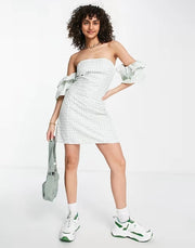 Missguided Womens Frill Sleeve A Line Dress in Gingham in Mint In Green