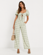 Missguided Womens Check Tie Front Jumpsuit In Green