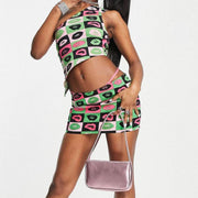 Motel Womens A-Line Bodycon Skirt in Retro Lip Print In Multi