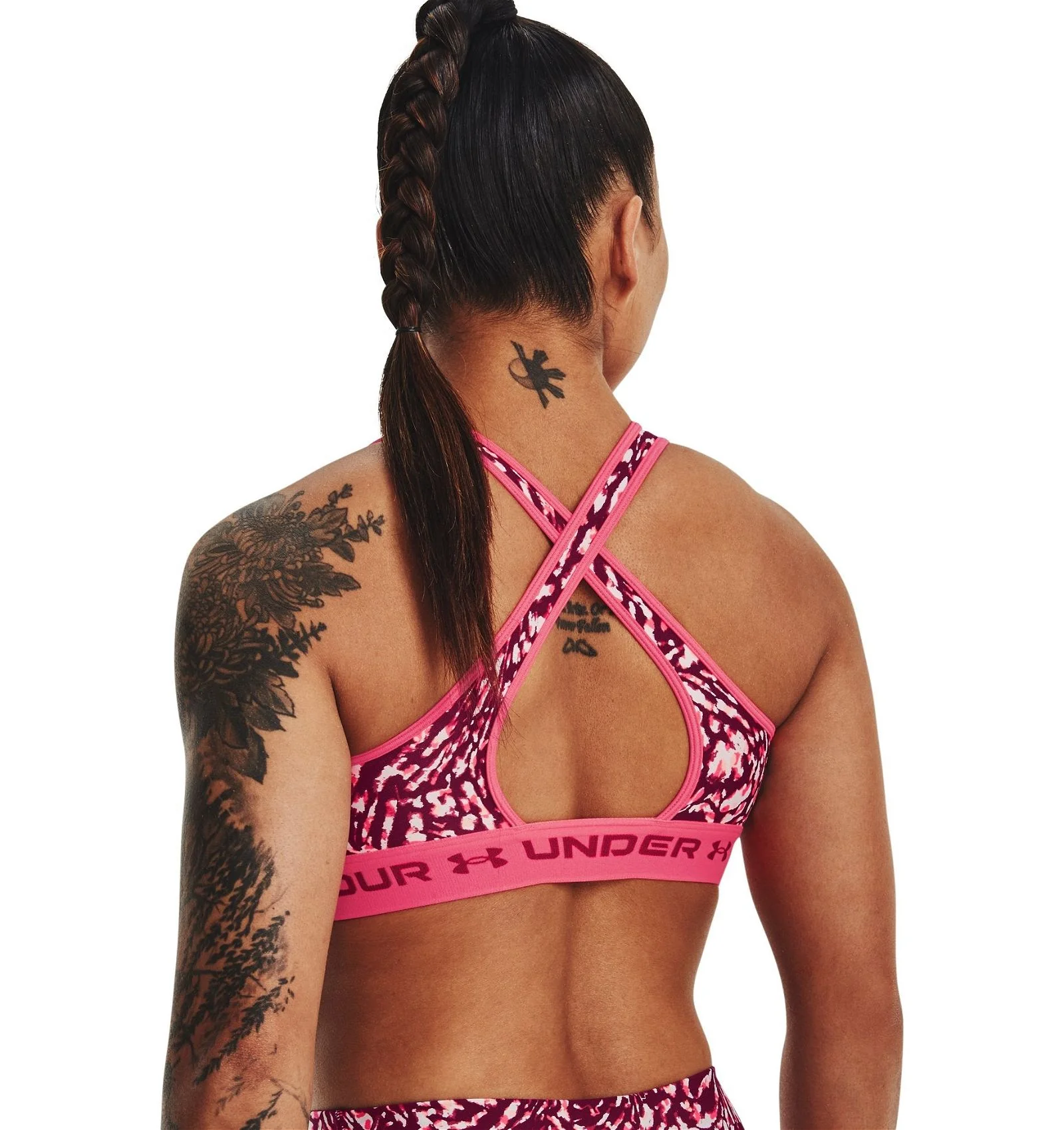 Under Armour Womens Training Mid Support Crossback Sports Bra in Pink Print